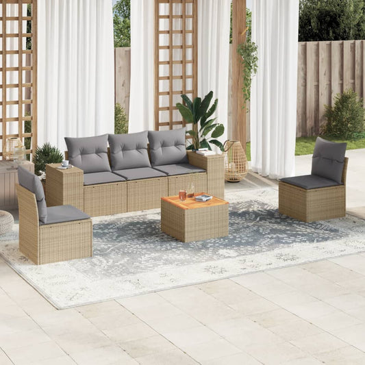 Salon de jardin avec coussins 6 pcs beige résine tressée