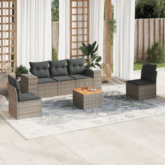 Salon de jardin 6 pcs avec coussins gris résine tressée