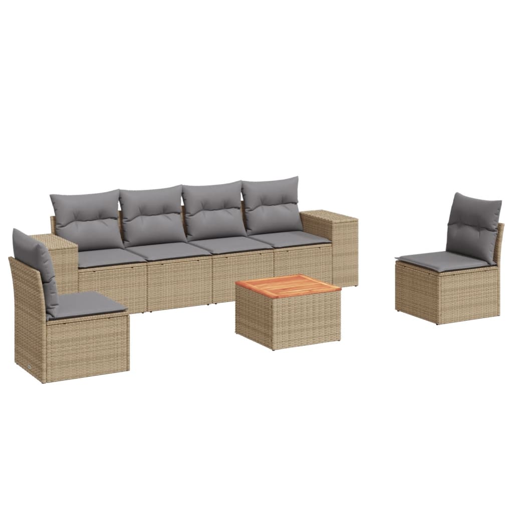 Salon de jardin avec coussins 7 pcs beige résine tressée