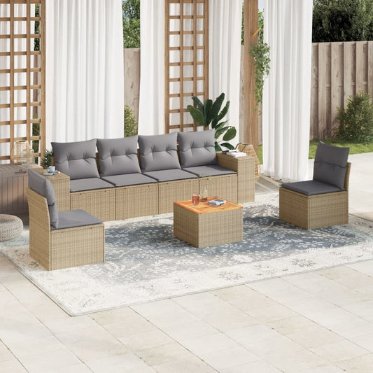 Salon de jardin avec coussins 7 pcs beige résine tressée