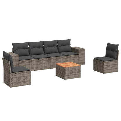 Salon de jardin avec coussins 7 pcs gris résine tressée