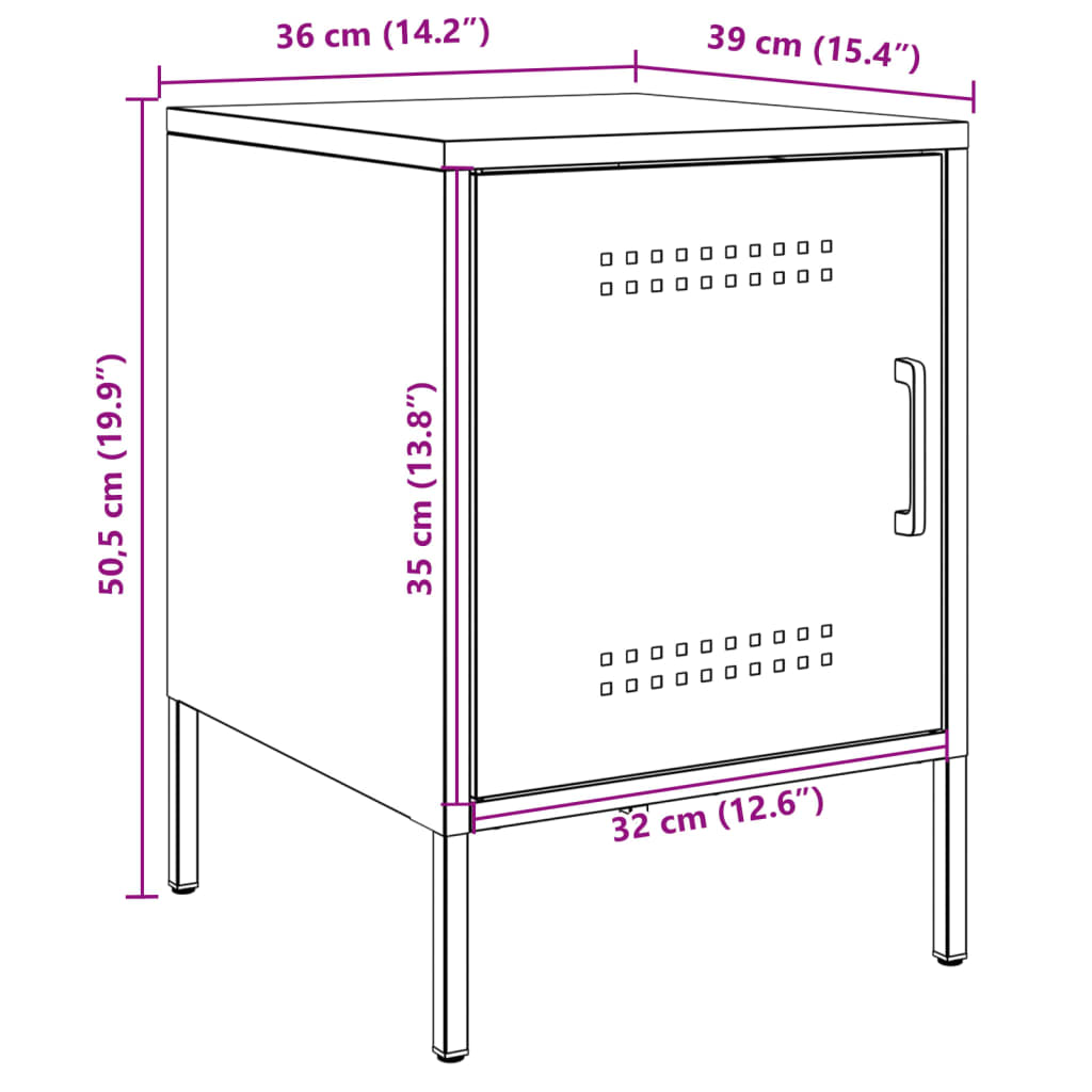 Tables de chevet 2 pcs noir 36x39x50,5 cm acier