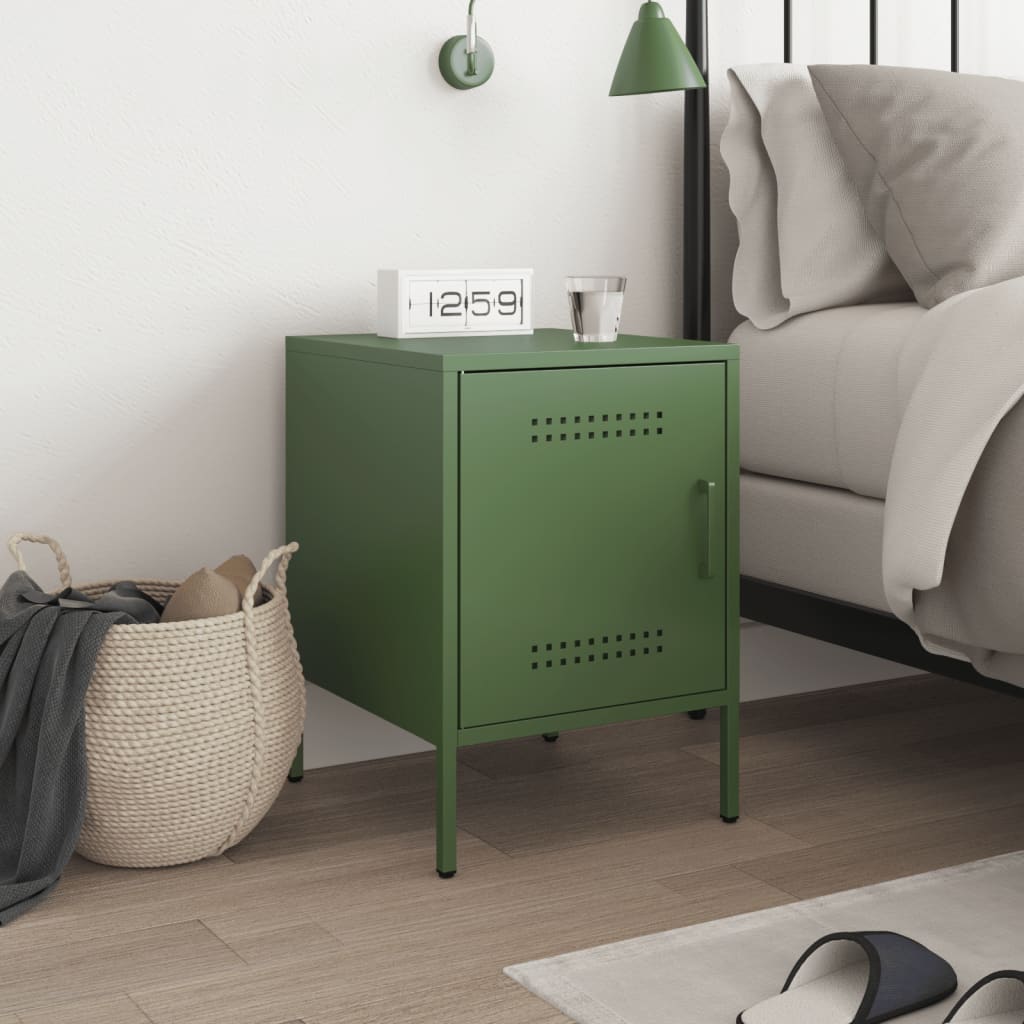 Table de chevet vert olive 36x39x50,5 cm acier