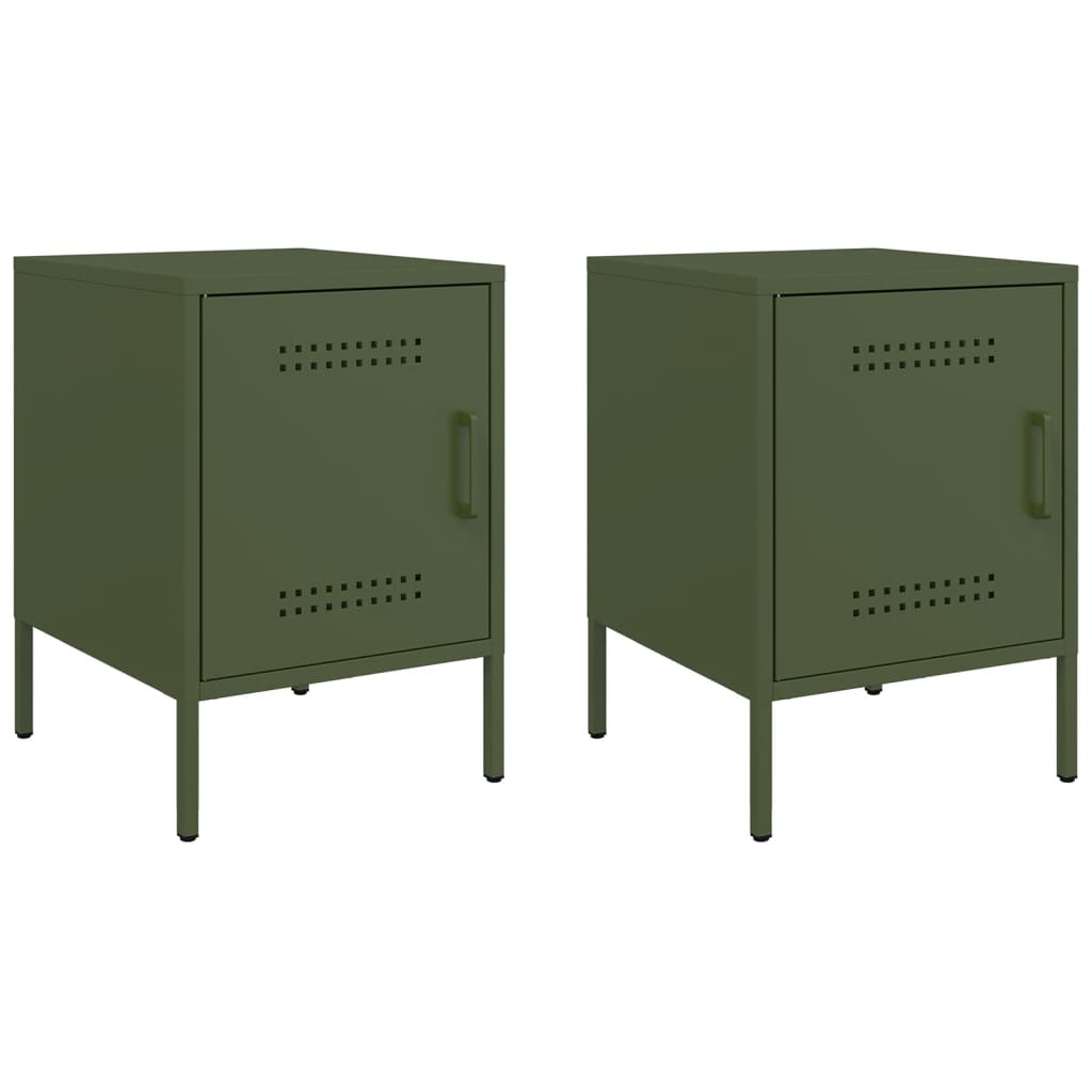 Tables de chevet 2 pcs vert olive 36x39x50,5 cm acier