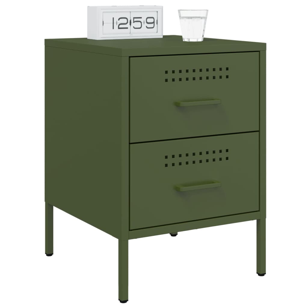 Table de chevet vert olive 36x39x50,5 cm acier