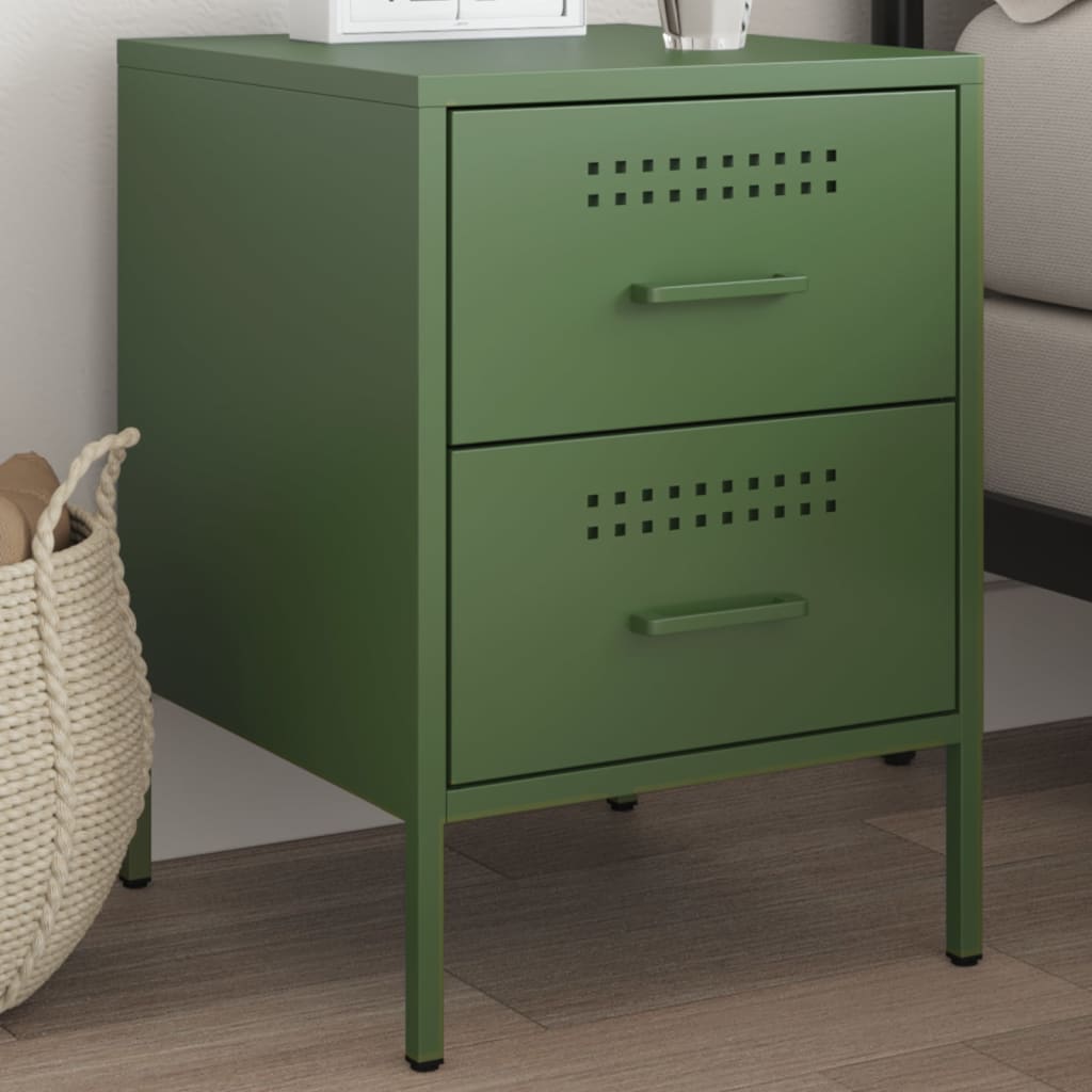 Table de chevet vert olive 36x39x50,5 cm acier