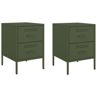 Tables de chevet 2 pcs vert olive 36x39x50,5 cm acier