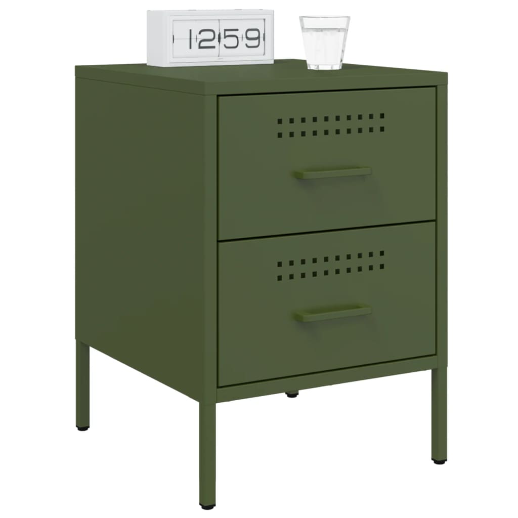 Tables de chevet 2 pcs vert olive 36x39x50,5 cm acier