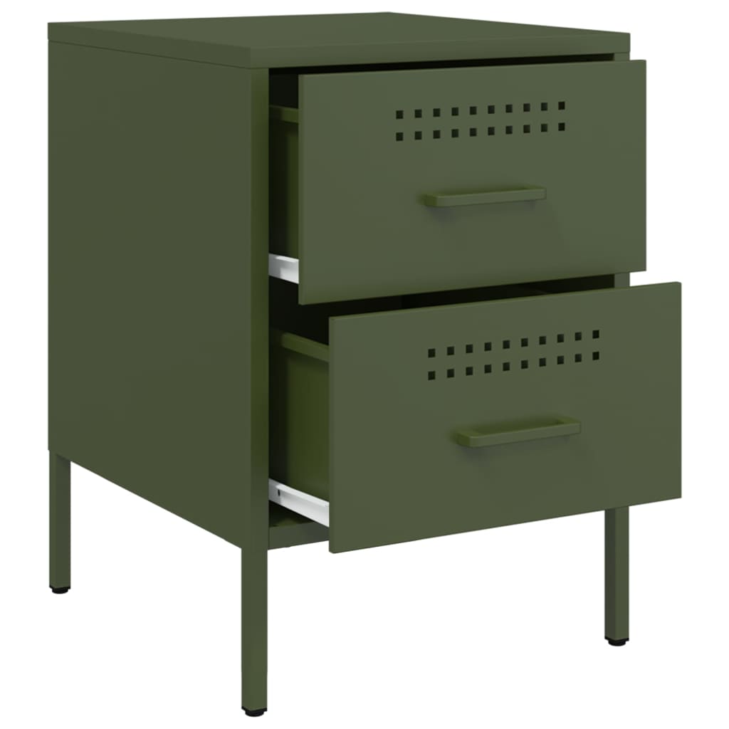 Tables de chevet 2 pcs vert olive 36x39x50,5 cm acier