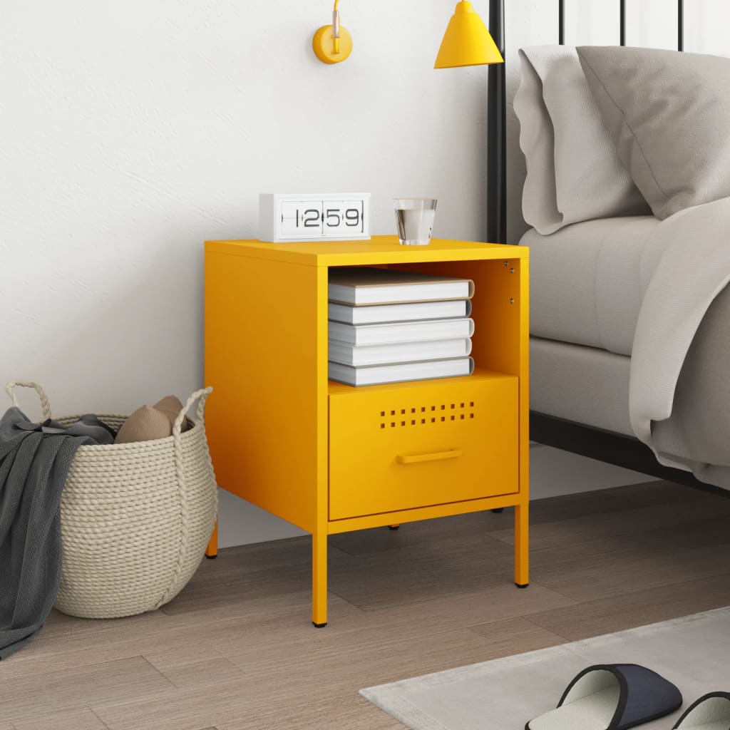 Table de chevet jaune moutarde 36x39x50,5 cm acier