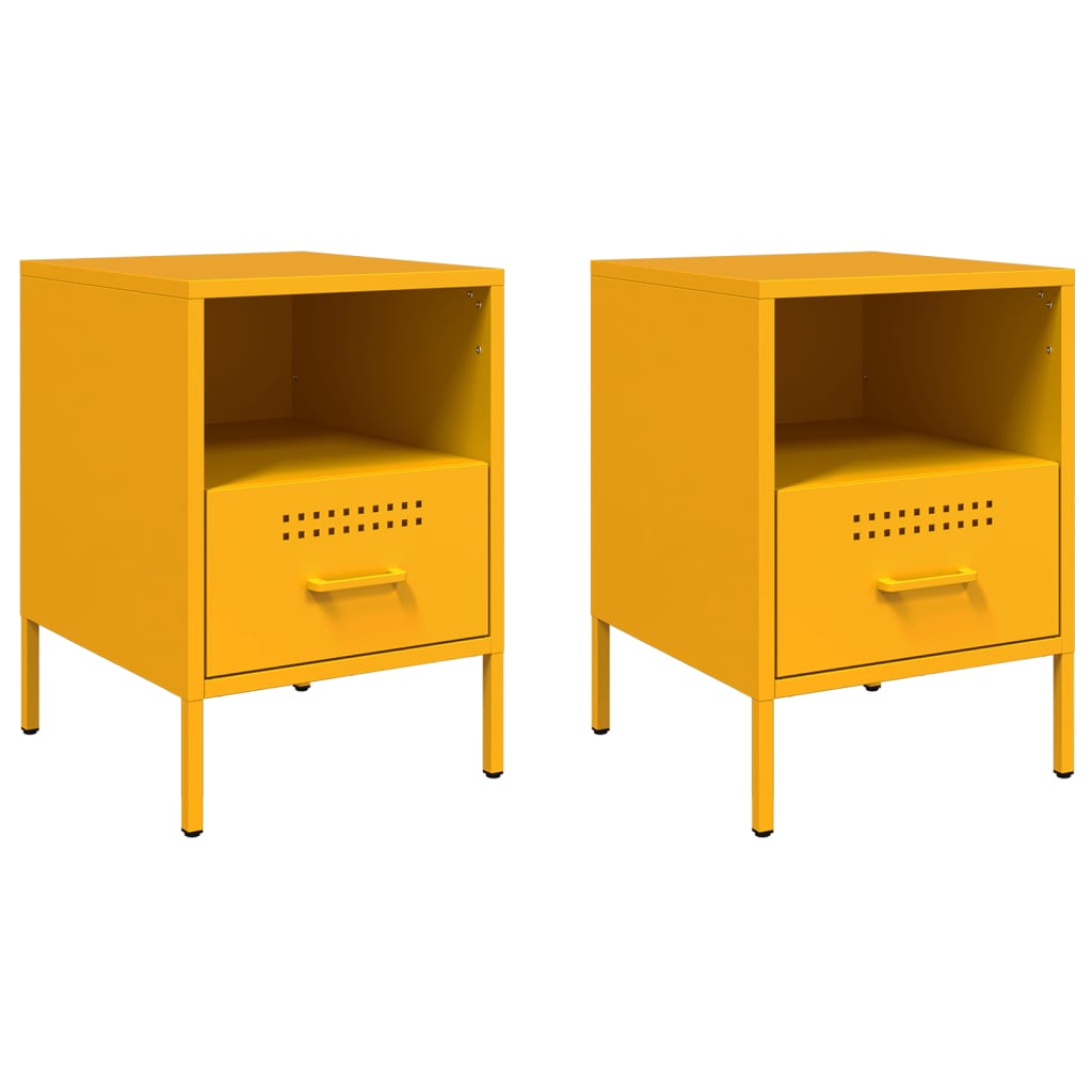 Tables de chevet 2 pcs jaune moutarde 36x39x50,5 cm acier