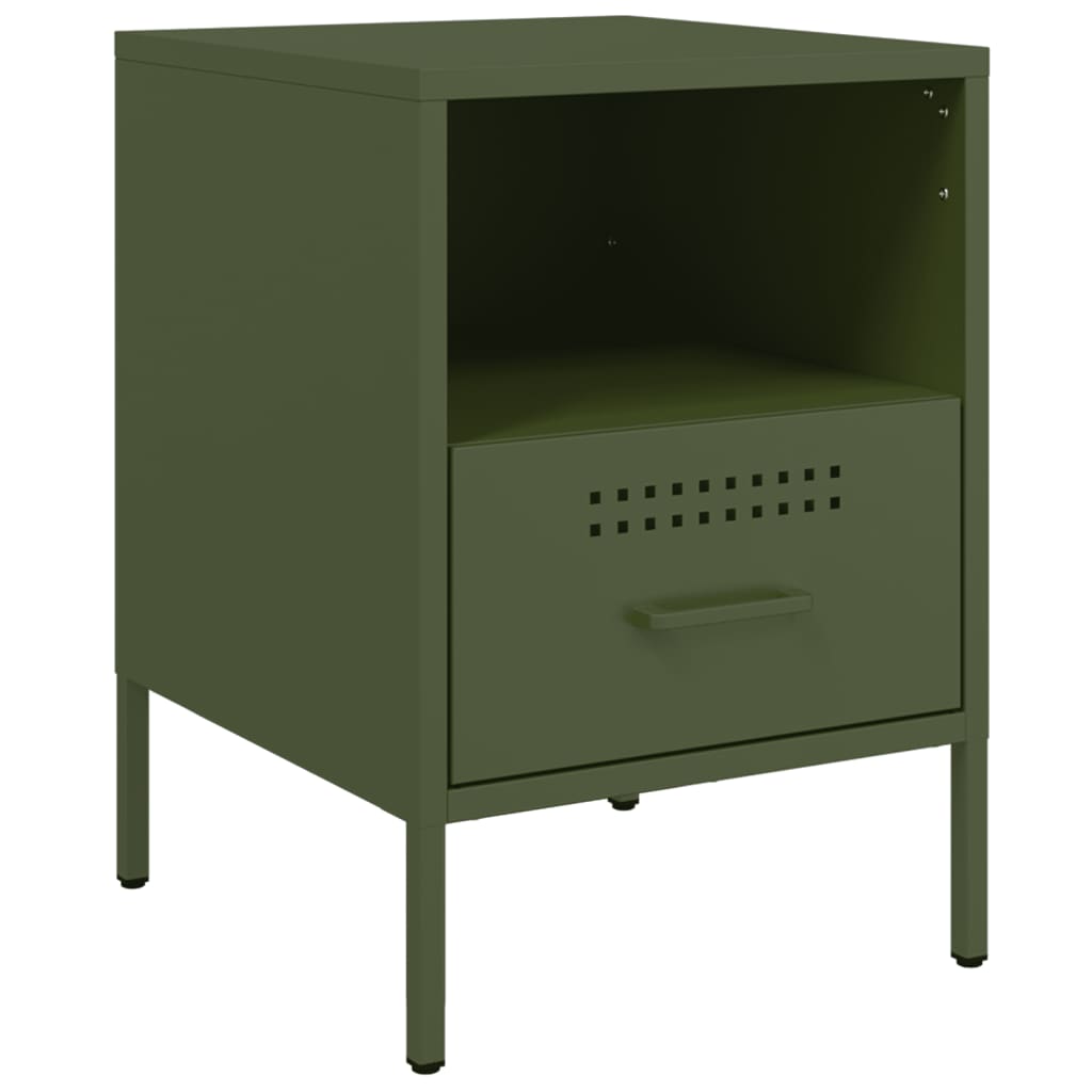 Table de chevet vert olive 36x39x50,5 cm acier