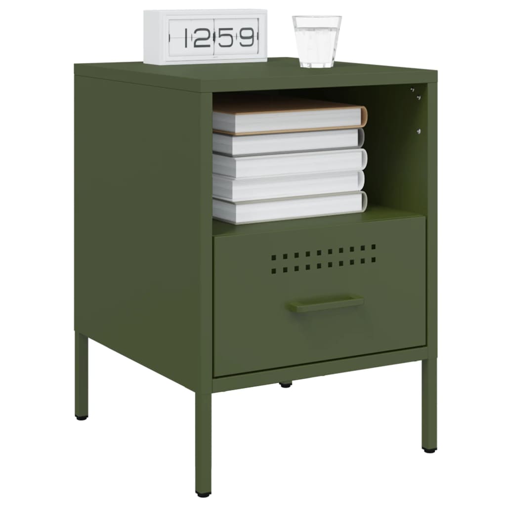 Table de chevet vert olive 36x39x50,5 cm acier