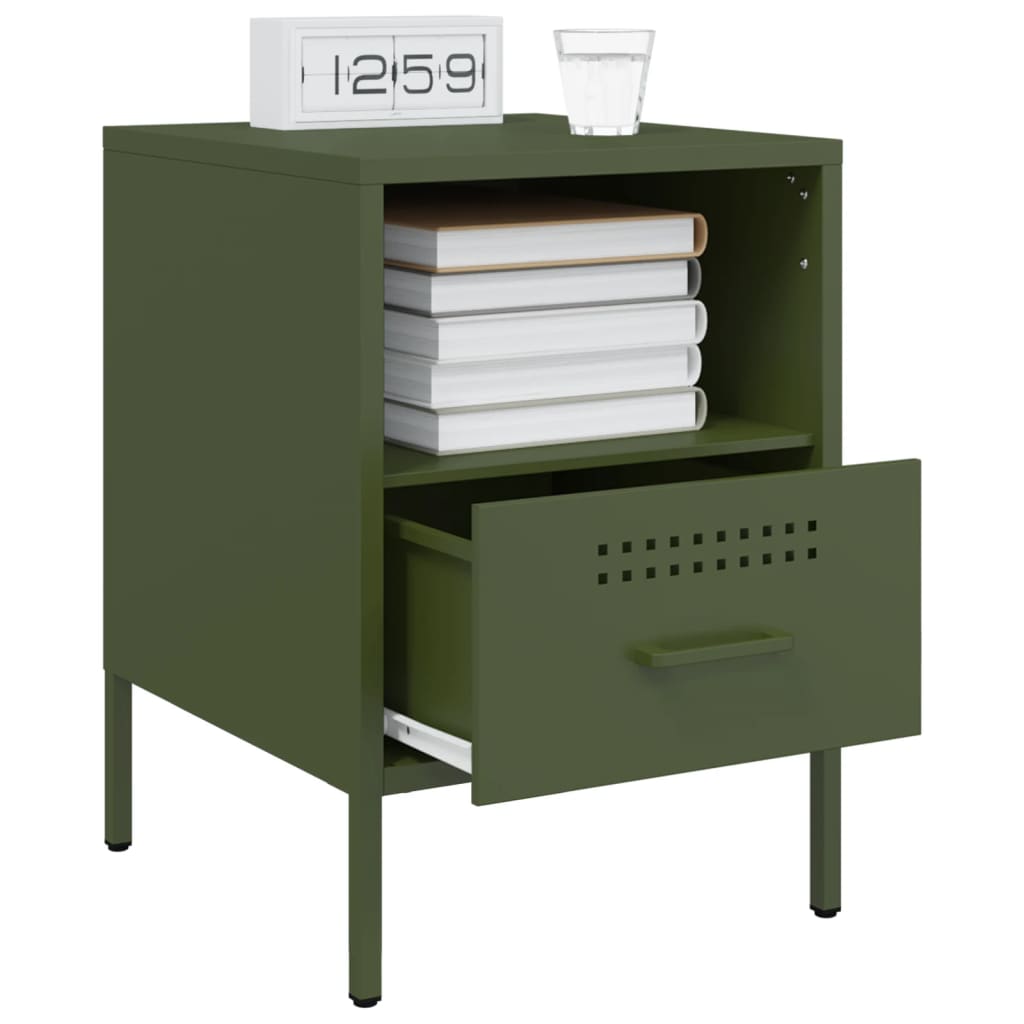 Table de chevet vert olive 36x39x50,5 cm acier