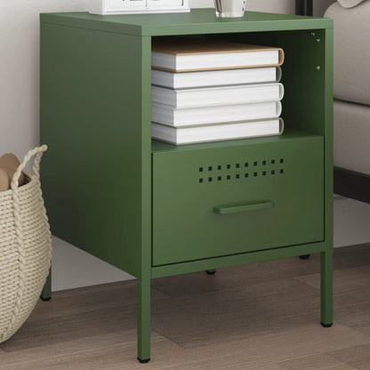 Table de chevet vert olive 36x39x50,5 cm acier