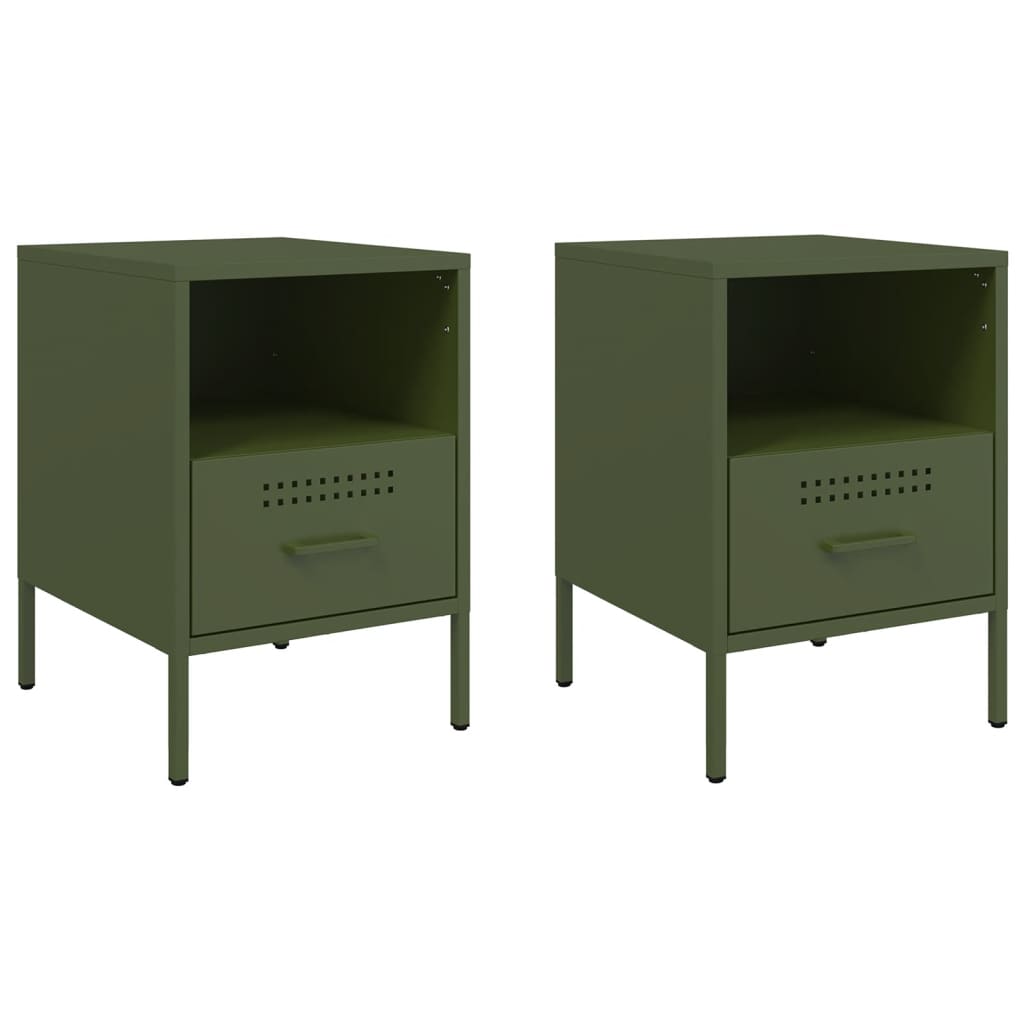 Tables de chevet 2 pcs vert olive 36x39x50,5 cm acier