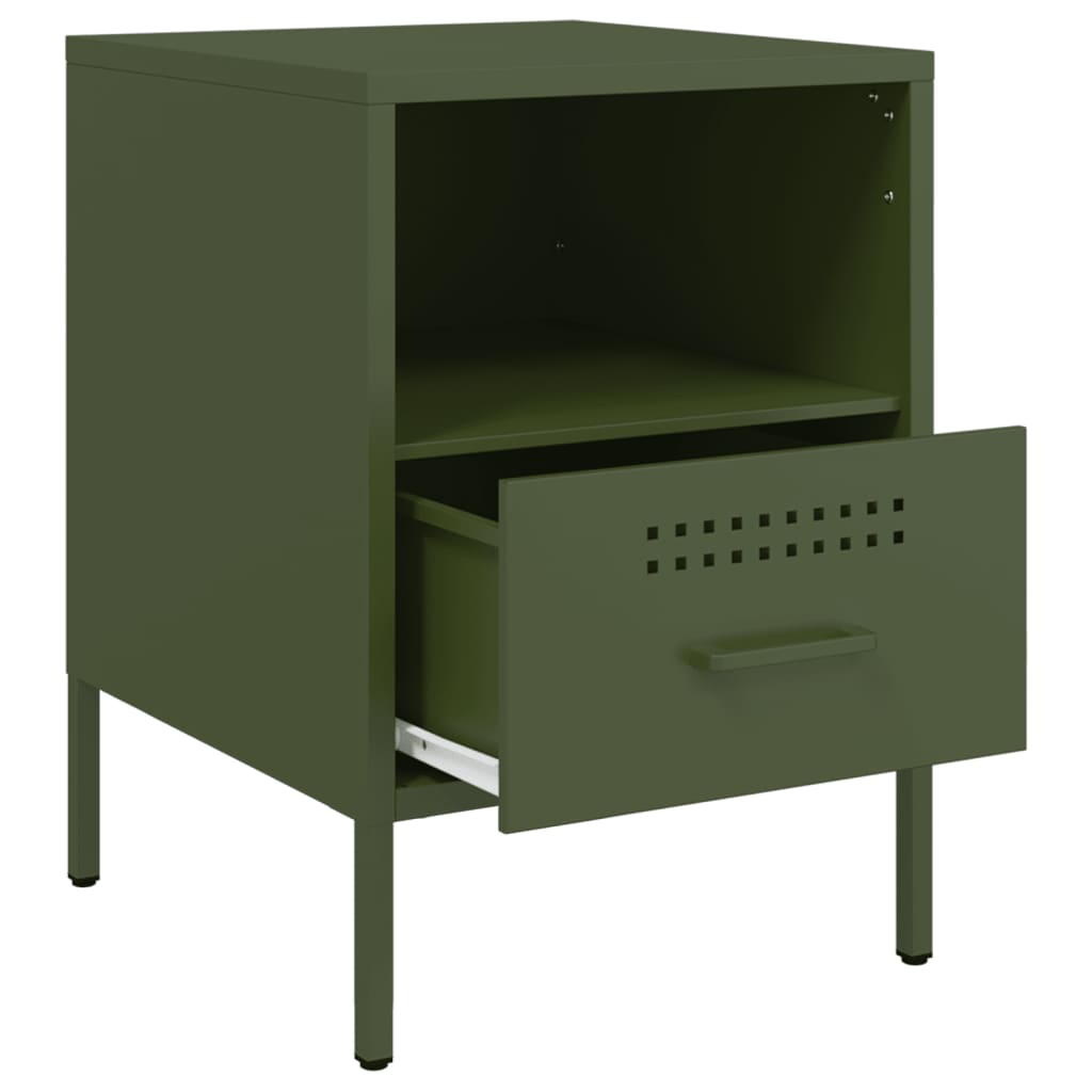 Tables de chevet 2 pcs vert olive 36x39x50,5 cm acier