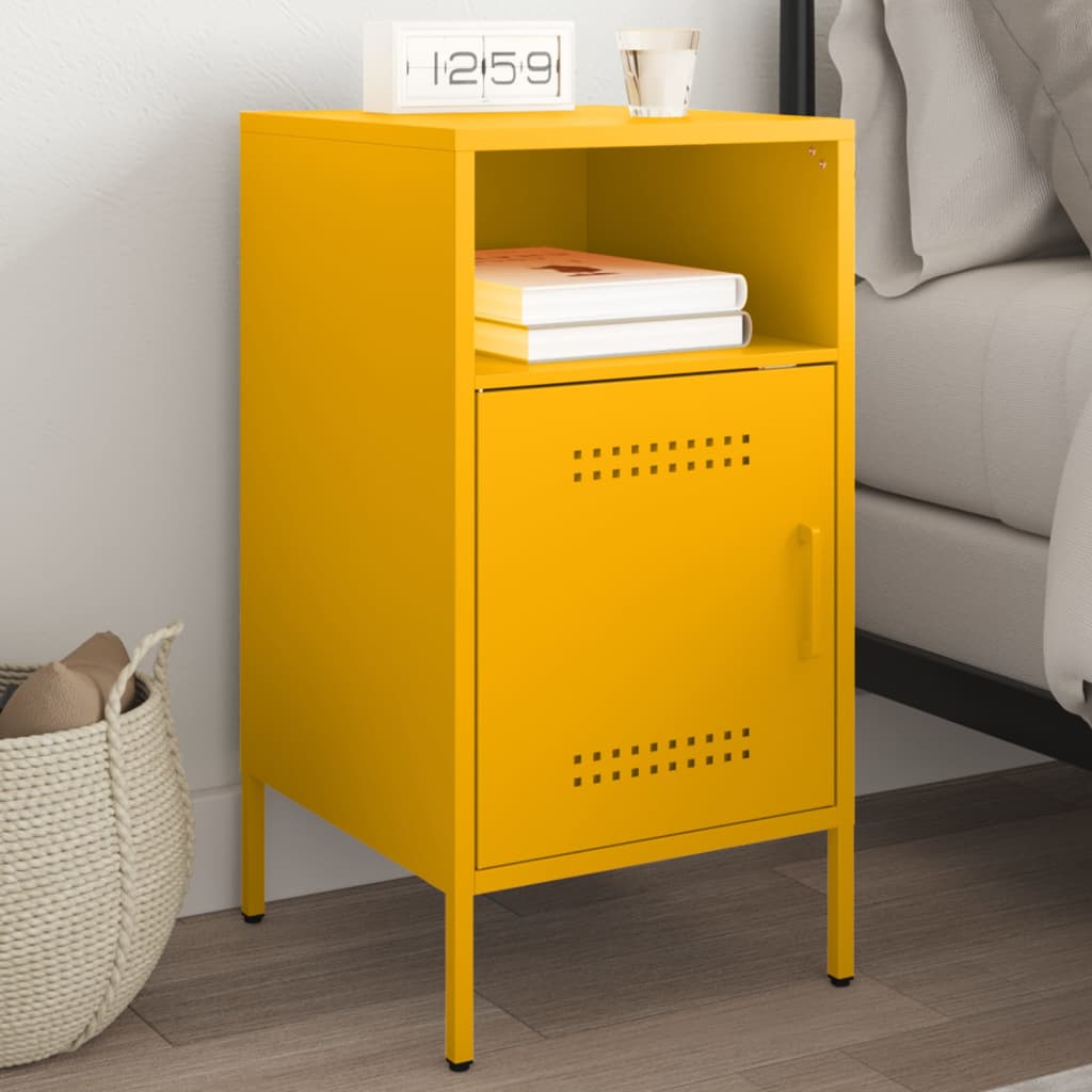 Table de chevet jaune moutarde 36x39x68 cm acier