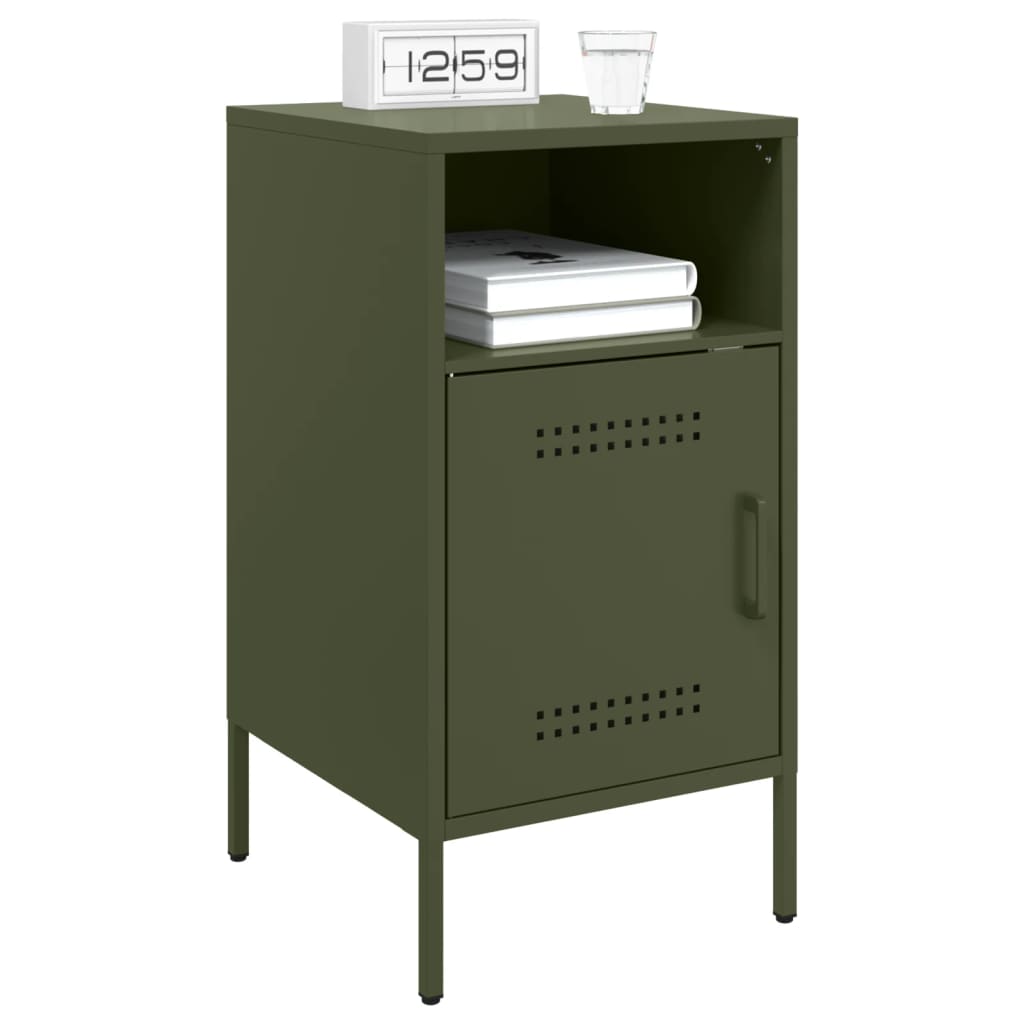 Table de chevet vert olive 36x39x68 cm acier