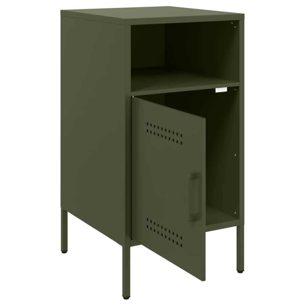 Table de chevet vert olive 36x39x68 cm acier