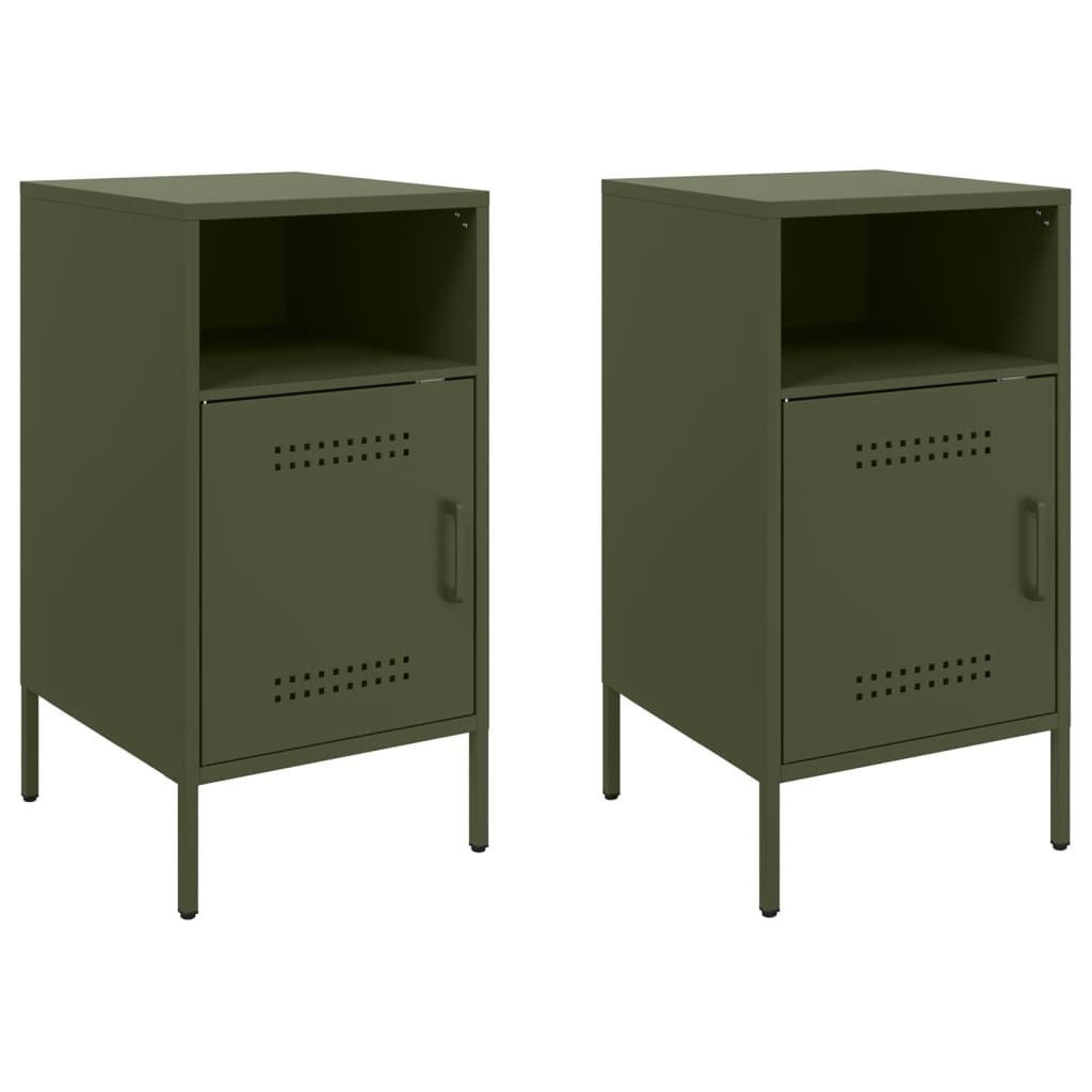 Tables de chevet 2 pcs vert olive 36x39x68 cm acier