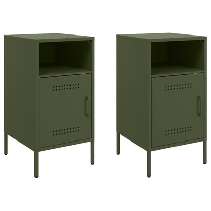 Tables de chevet 2 pcs vert olive 36x39x68 cm acier