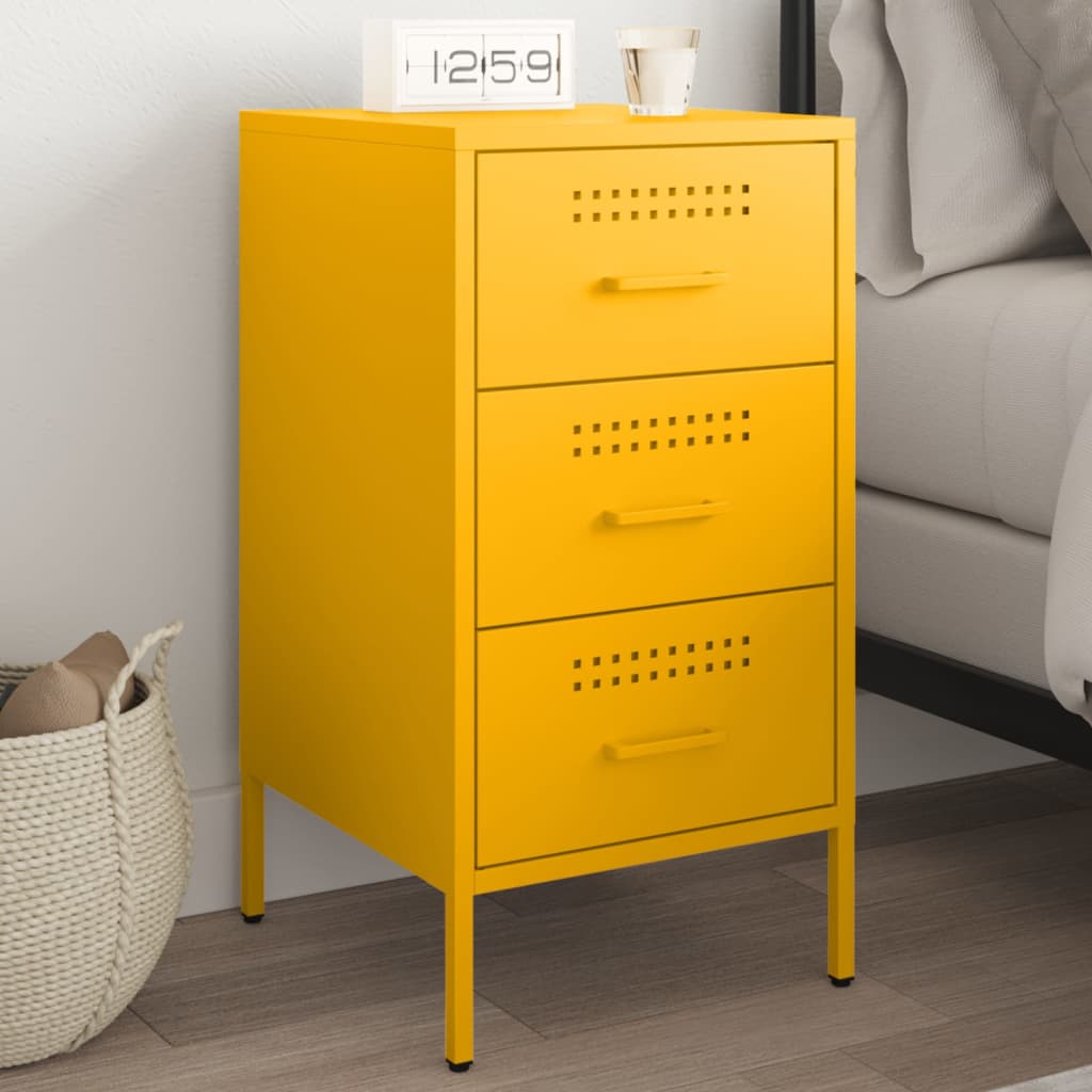 Table de chevet jaune moutarde 36x39x68 cm acier