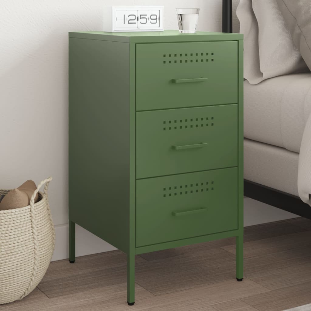 Table de chevet vert olive 36x39x68 cm acier