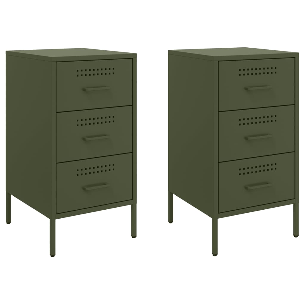 Tables de chevet 2 pcs vert olive 36x39x68 cm acier