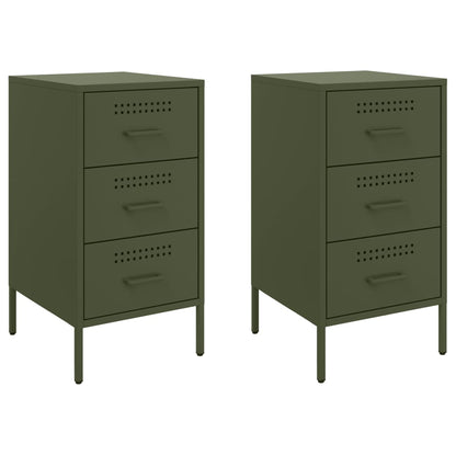 Tables de chevet 2 pcs vert olive 36x39x68 cm acier