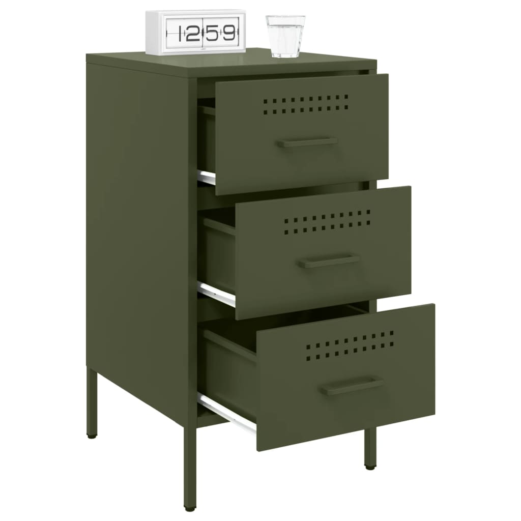 Tables de chevet 2 pcs vert olive 36x39x68 cm acier