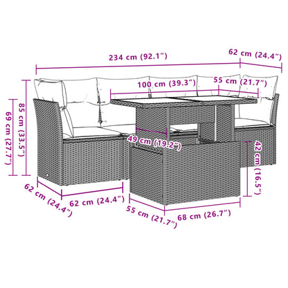 Salon de jardin avec coussins 5 pcs marron résine tressée