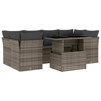 Salon de jardin avec coussins 7 pcs gris résine tressée