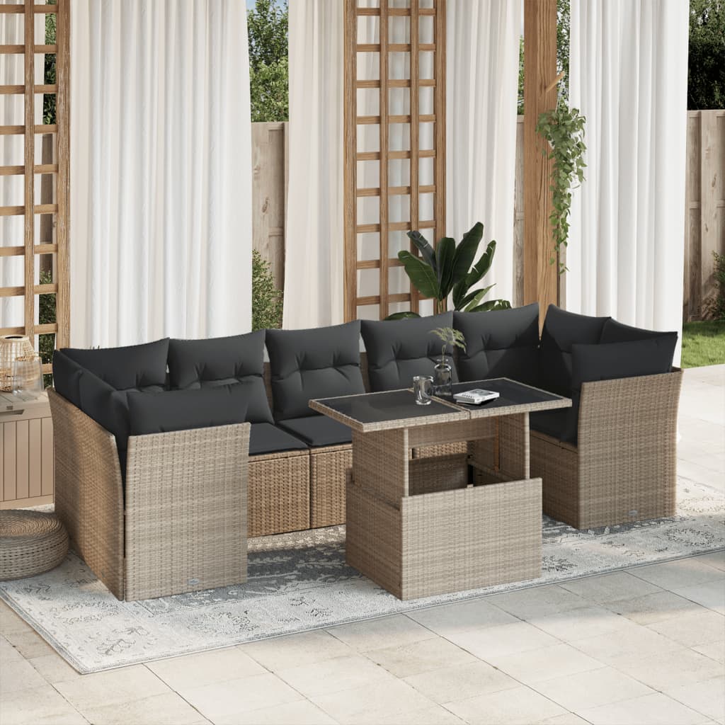 Salon de jardin 8 pcs avec coussins gris clair résine tressée