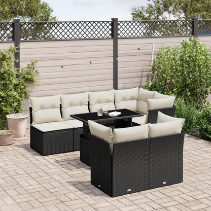 Salon de jardin 8 pcs avec coussins noir résine tressée