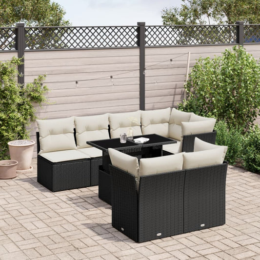 Salon de jardin 8 pcs avec coussins noir résine tressée