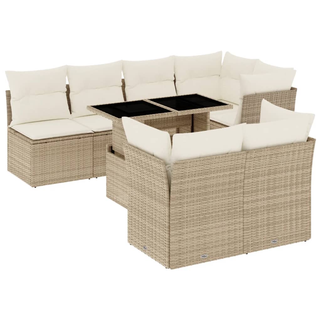 Salon de jardin avec coussins 8 pcs beige résine tressée