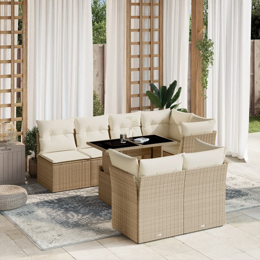 Salon de jardin avec coussins 8 pcs beige résine tressée