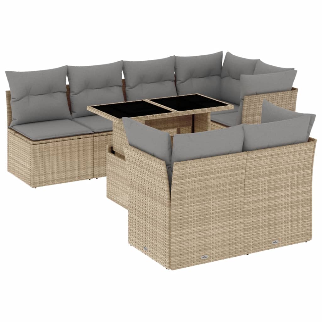 Salon de jardin avec coussins 8 pcs beige résine tressée