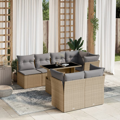 Salon de jardin avec coussins 8 pcs beige résine tressée