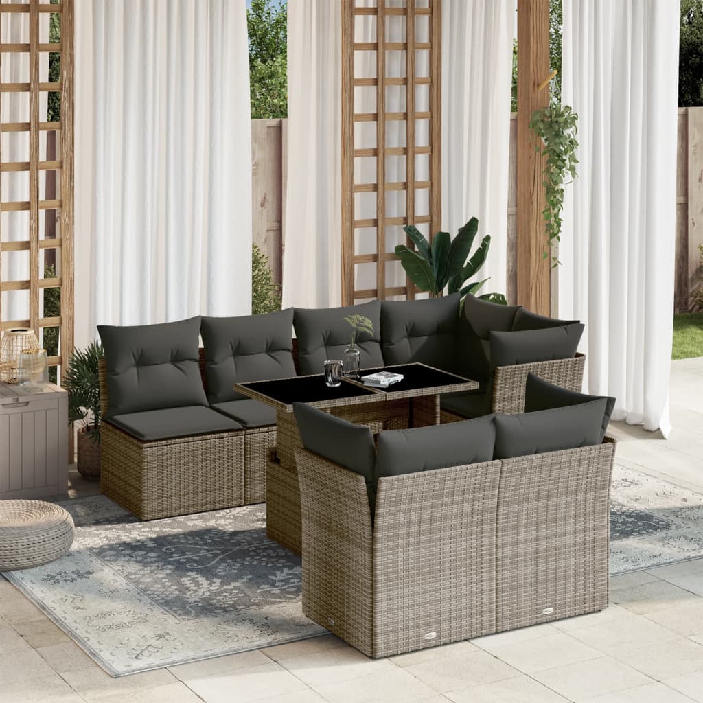 Salon de jardin 8 pcs avec coussins gris résine tressée