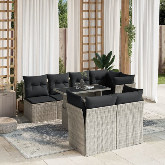 Salon de jardin 8 pcs avec coussins gris clair résine tressée