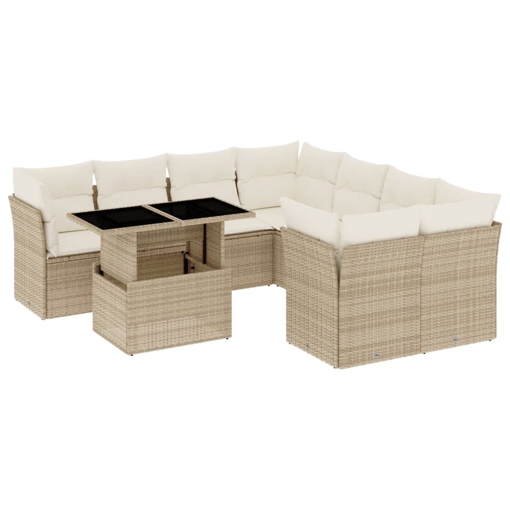 Salon de jardin avec coussins 9 pcs beige résine tressée