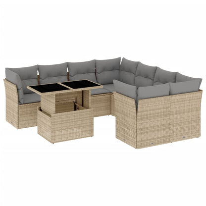 Salon de jardin avec coussins 9 pcs beige résine tressée