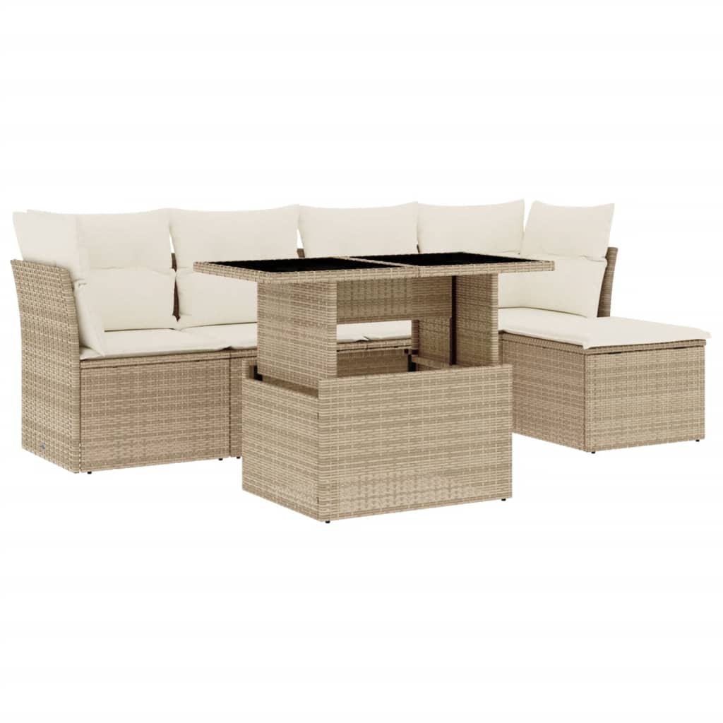 Salon de jardin avec coussins 6 pcs beige résine tressée