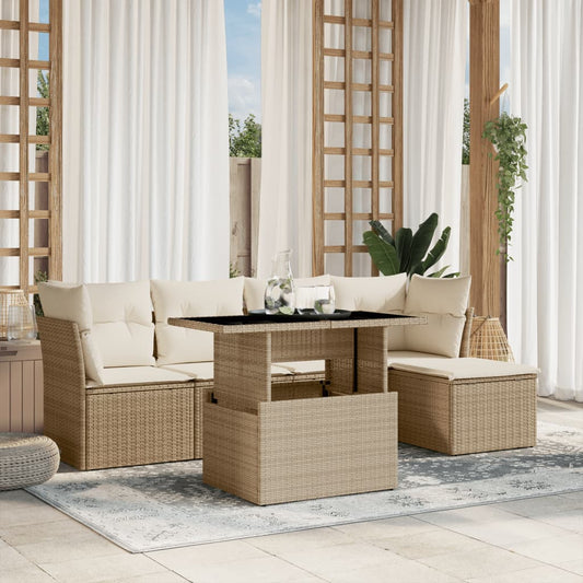 Salon de jardin avec coussins 6 pcs beige résine tressée