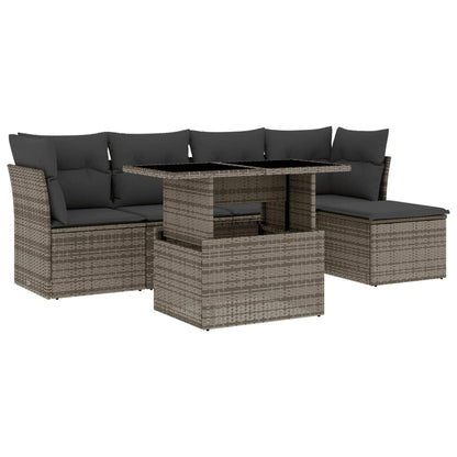 Salon de jardin 6 pcs avec coussins gris résine tressée