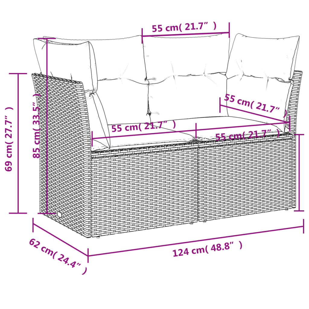 Salon de jardin 5 pcs avec coussins gris résine tressée