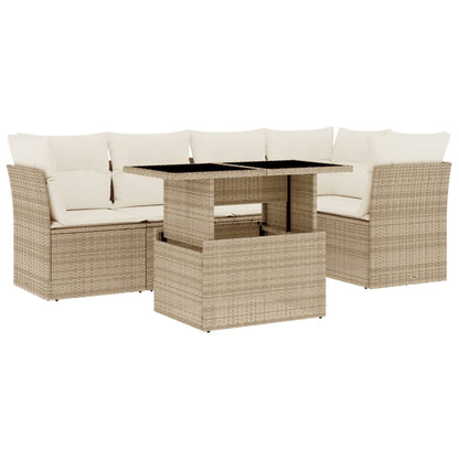 Salon de jardin avec coussins 6 pcs beige résine tressée