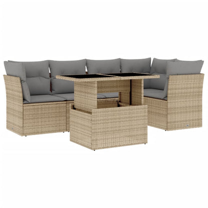 Salon de jardin avec coussins 6 pcs beige résine tressée